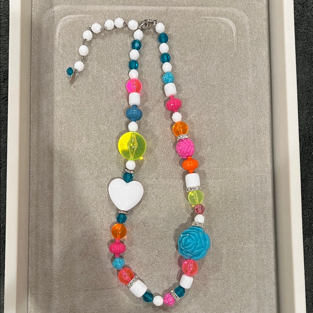 Tarina Tarantino Candy Cameo Multicolor Beaded Necklace with Heart and Rose